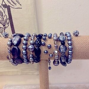 🍒 BOGO 🍒 9 Bracelet & earrings SET Metallic, Gun Metal, Silver